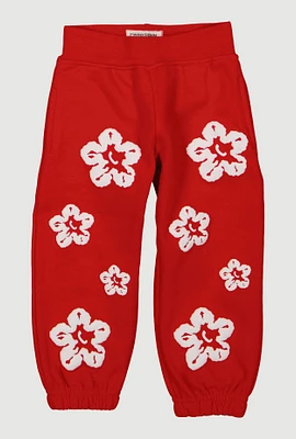 Toddler Boys Floral Print Joggers, Red, Size 4T