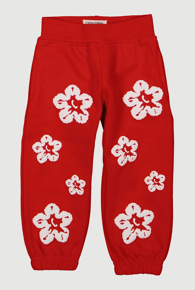 Toddler Boys Floral Print Joggers, Red, Size 3T