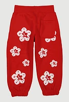 Toddler Boys Floral Print Joggers, Red, Size 4T