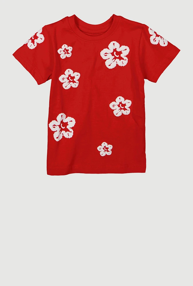Toddler Boys Floral Print Short Sleeve Tee, Red, Size 2T