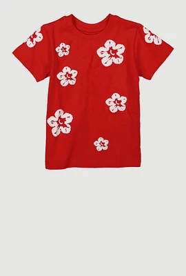 Toddler Boys Floral Print Short Sleeve Tee, Red, Size 2T