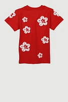 Toddler Boys Floral Print Short Sleeve Tee, Red, Size 2T