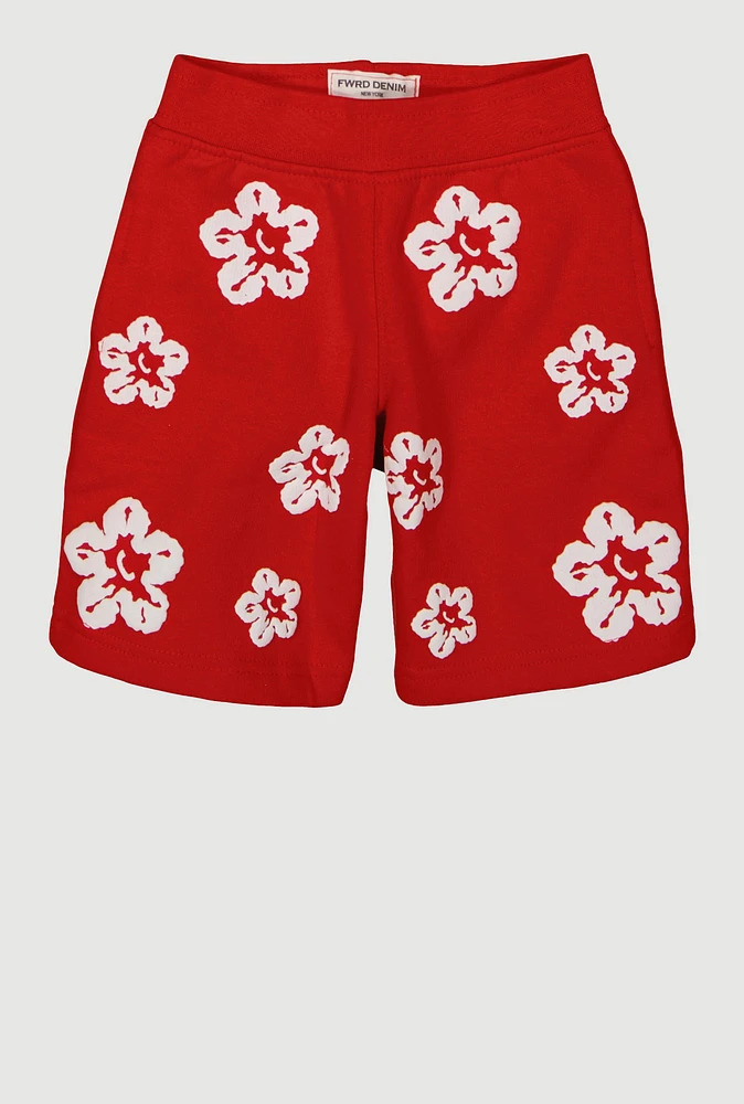 Toddler Boys Flower Print Sweatshorts, Red, Size 3T