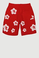 Toddler Boys Flower Print Sweatshorts, Red, Size 3T