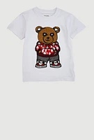 Toddler Boys Chenille Bear Graphic T Shirt, White, Size 3T