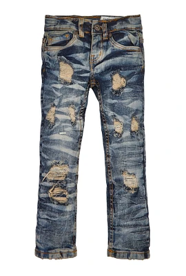 Toddler Boys Distressed Whiskered Jeans, Blue, Size 3T