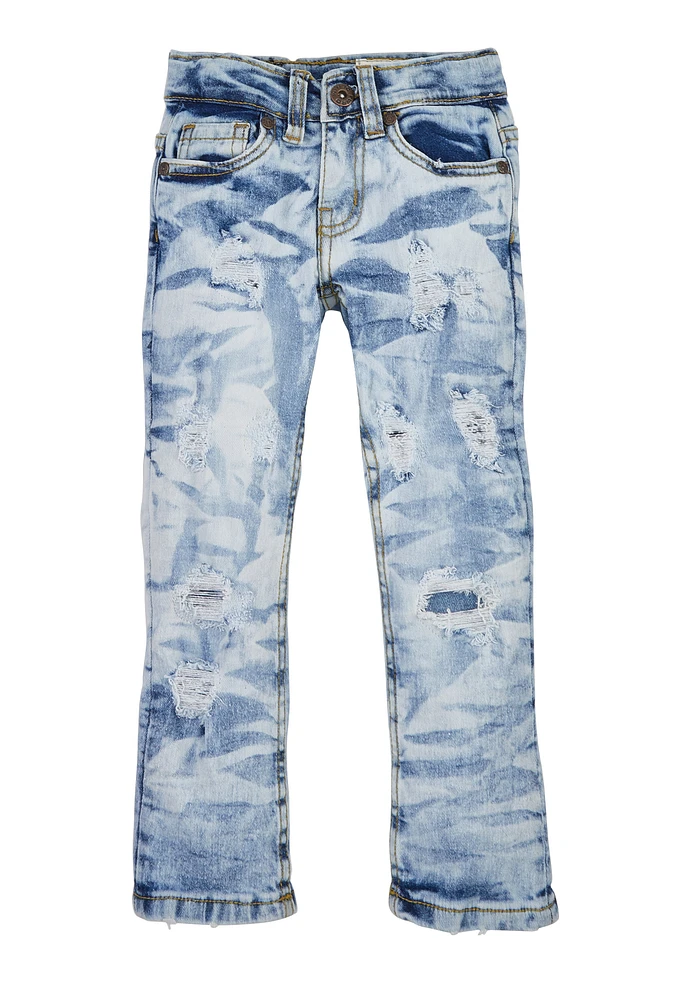 Toddler Boys Acid Wash Distressed Jeans, Blue, Size 3T