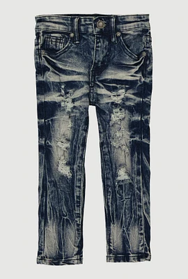 Toddler Boys Mineral Wash Distressed Whiskered Jeans, Blue, Size 2T