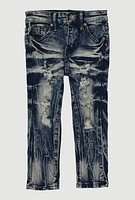 Toddler Boys Mineral Wash Distressed Whiskered Jeans, Blue, Size 2T