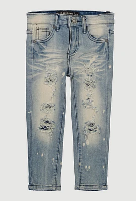 Toddler Boys Distressed Whiskered Faded Jeans, Blue, Size 2T