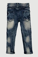 Toddler Boys Mineral Wash Distressed Whiskered Moto Jeans, Blue, Size 2T
