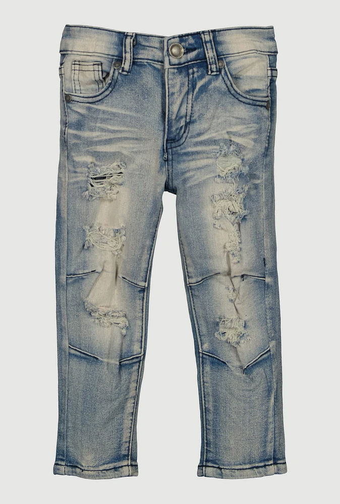 Toddler Boys Whiskered Distressed Moto Jeans, Blue, Size 3T