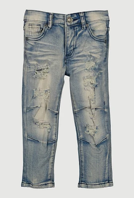 Toddler Boys Whiskered Distressed Moto Jeans, Blue, Size 3T