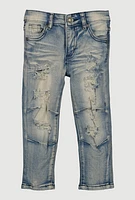 Toddler Boys Whiskered Distressed Moto Jeans, Blue, Size 3T