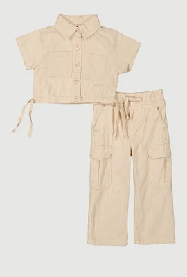 Baby Girls 12-24M Mineral Wash Shirt and Cargo Pants, Beige, Size 18M