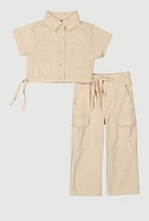 Baby Girls 12-24M Mineral Wash Shirt and Cargo Pants, Beige, Size 18M