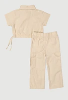 Baby Girls 12-24M Mineral Wash Shirt and Cargo Pants, Beige, Size 18M