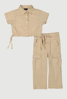 Baby Girls 12-24M Mineral Wash Shirt and Cargo Pants, Beige, Size 18M