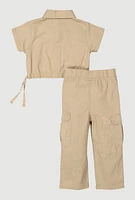 Baby Girls 12-24M Mineral Wash Shirt and Cargo Pants, Beige, Size 18M