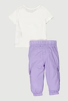 Baby Girls 12-24M Unique Bear Ruched Tee and Cargo Joggers, White, Size 24M