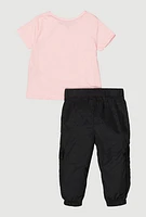 Baby Girls 12-24M Unique Bear Ruched Tee and Cargo Joggers, Pink, Size 24M