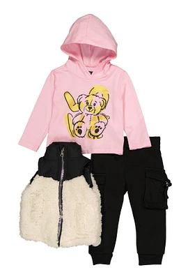 Baby Girls 12-24M Love Hooded Top with Sherpa Vest and Joggers, Multi, Size 18M