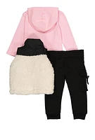 Baby Girls 12-24M Love Hooded Top with Sherpa Vest and Joggers, Multi,
