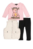 Baby Girls 12-24M Little Princess Tee with Vest and Leggings, Pink, Size 24M