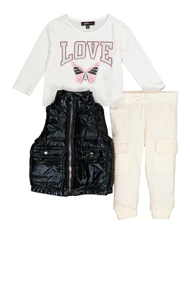 Baby Girls 12-24M Love Tee with Metallic Vest and Joggers, White, Size 12M