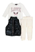 Baby Girls 12-24M Love Tee with Metallic Vest and Joggers, White, Size 24M