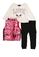 Baby Girls 12-24M Love Tee with Metallic Vest and Joggers,