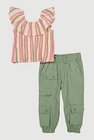 Baby Girls 12-24M Ruffle Overlay Smocked Top and Cargo Joggers, Multi,