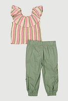 Baby Girls 12-24M Ruffle Overlay Smocked Top and Cargo Joggers, Multi,