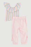 Baby Girls 12-24M Ruffle Overlay Smocked Top and Cargo Joggers, Multi,