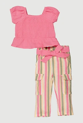 Baby Girls 12-24M Peplum Top and Striped Cargo Pants, Pink, Size 24M