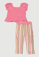 Baby Girls 12-24M Peplum Top and Striped Cargo Pants, Pink, Size 24M