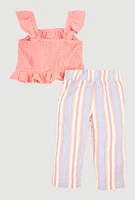 Baby Girls 12-24M Peplum Top and Striped Pants, Multi,