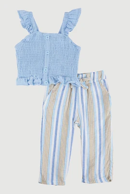 Baby Girls 12-24M Peplum Top and Striped Pants, Blue, Size 12M
