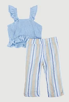 Baby Girls 12-24M Peplum Top and Striped Pants, Blue, Size 12M