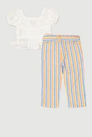 Baby Girls 12-24M Gauze Knit Peplum Top and Striped Pants,