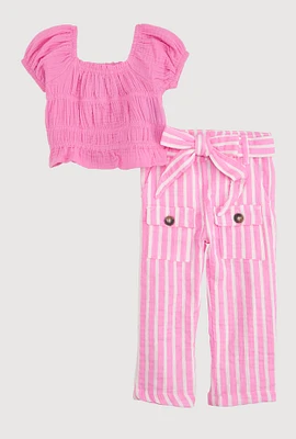 Baby Girls 12-24M Gauze Knit Peplum Top and Striped Pants, Pink, Size 18M