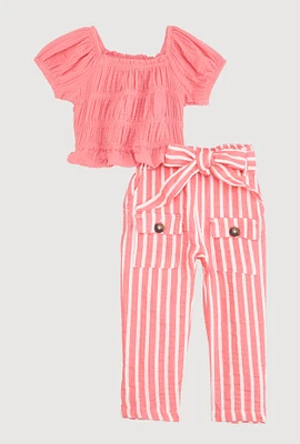 Baby Girls 12-24M Gauze Knit Peplum Top and Striped Pants, Pink, Size 24M