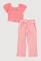 Baby Girls 12-24M Gauze Knit Peplum Top and Striped Pants, Pink, Size 24M