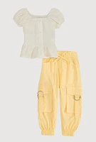 Baby Girls 12-24M Smocked Peplum Top and Cargo Joggers, Yellow, Size 24M