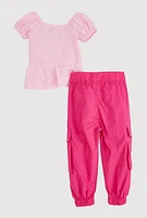 Baby Girls 12-24M Smocked Peplum Top and Cargo Joggers, 12M