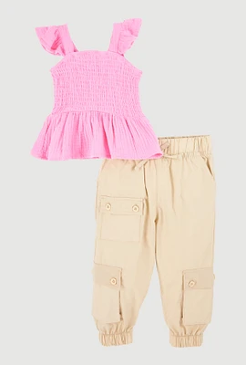 Baby Girls 12-24M Smocked Sleeveless Top and Cargo Joggers Set, Multi, Size 24M
