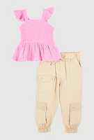 Baby Girls 12-24M Smocked Sleeveless Top and Cargo Joggers Set, Multi, Size 24M