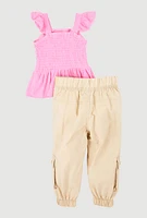 Baby Girls 12-24M Smocked Sleeveless Top and Cargo Joggers Set, Multi, Size 24M