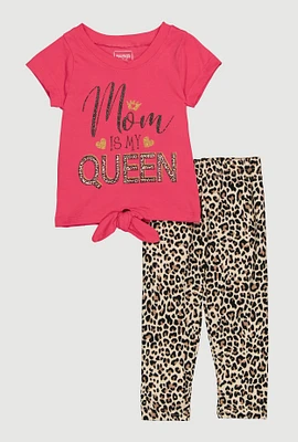 Baby Girls 12-24M Mom Is My Queen Graphic Tee and Leggings, Pink, Size 24M