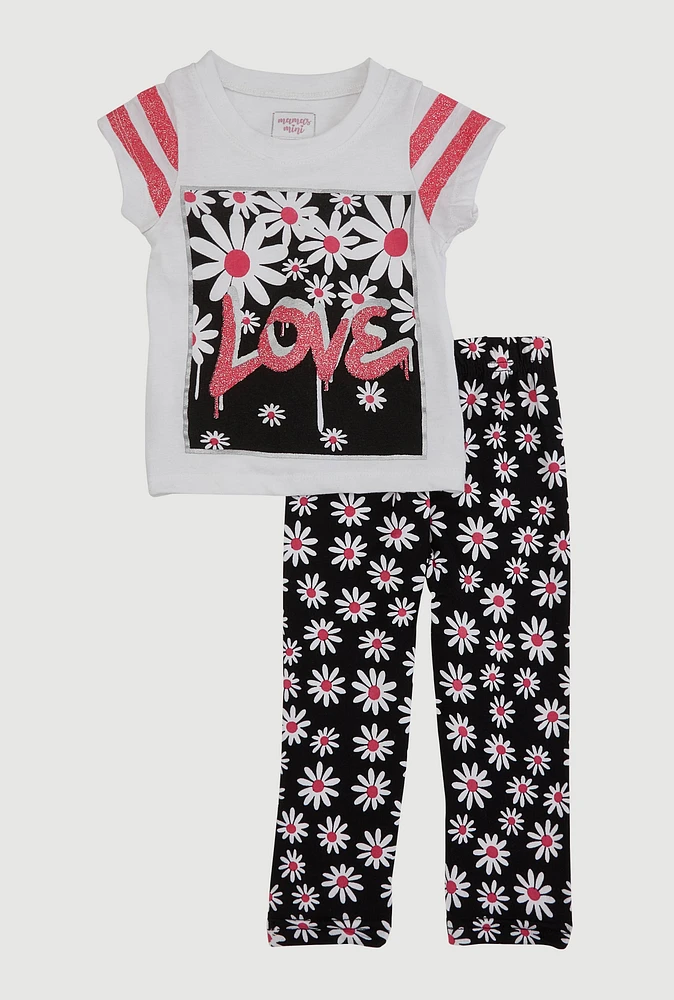 Baby Girls 12-24M Love Glitter Graphic Tee and Daisy Leggings, Multi, Size 24M